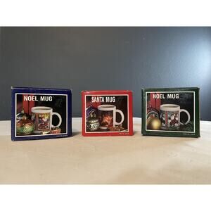 NEW 3 VTG World Bazaars Santa Mug Coffee Cup NOEL Ceramic Vintage Kids Christmas
